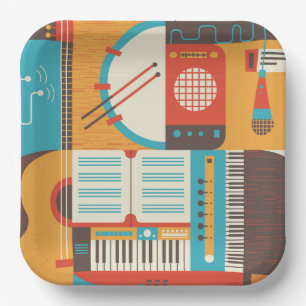 Musikgitarre Piano Farbenfroh Pappteller