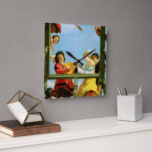 Musikgruppe auf einem Balkon Feine Kunst Niederlän Quadratische Wanduhr