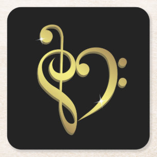Musikherz-Liebe des dreifachen Clef und des Rechteckiger Pappuntersetzer