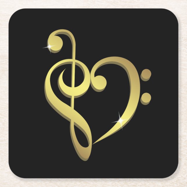 Musikherz-Liebe des dreifachen Clef und des Rechteckiger Pappuntersetzer (Vorderseite)