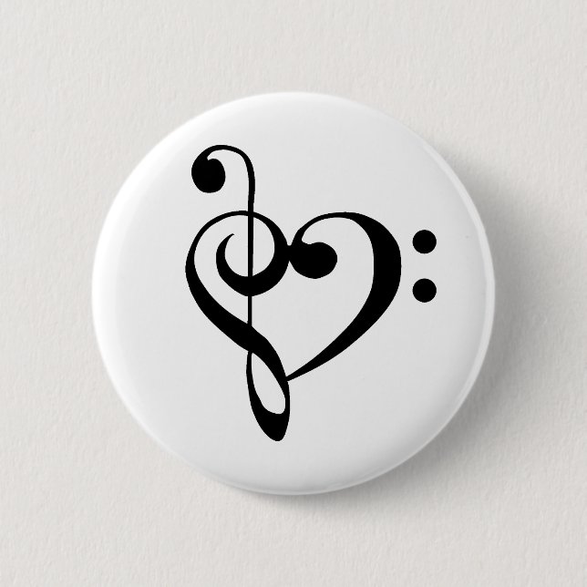 Musikherz Treble Bass Clef Herz - Schwarz Button (Vorderseite)