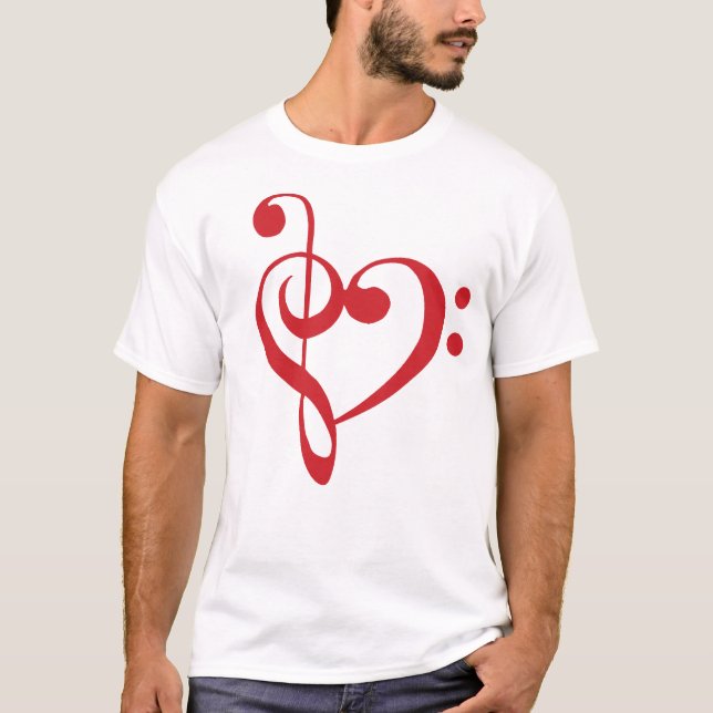 Musikherz Treppenhaus Bass Clef Herzstück T-Shirt (Vorderseite)