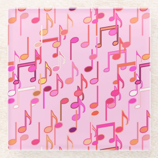 Musikhinweise drucken - rosa, mehrfarbig glasuntersetzer (Vorderseite)