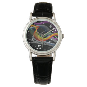 Musikillustrierung - benutzerdefinierte Monogramm- Armbanduhr