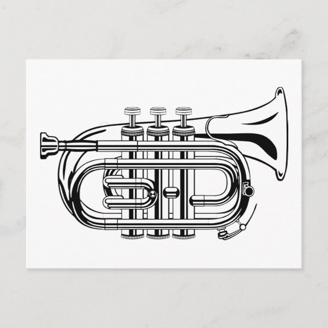 Musikinstrument für Schwarz-Weiß-Trompete Postkarte (Vorderseite)