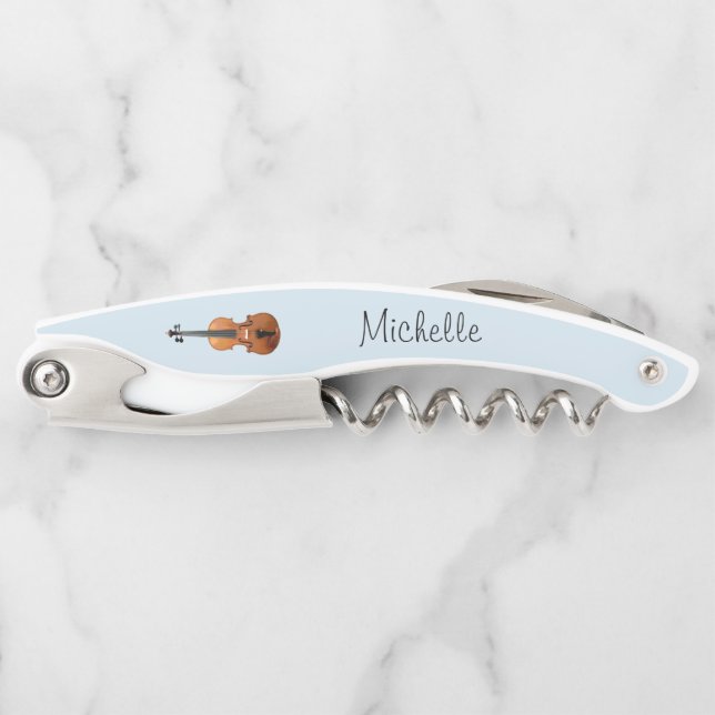 Musikinstrument Violin Niedlich blau Kellnermesser (Vorderseite)