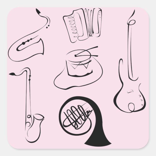 Musikinstrumente auf rosa Aufkleber (Vorderseite)