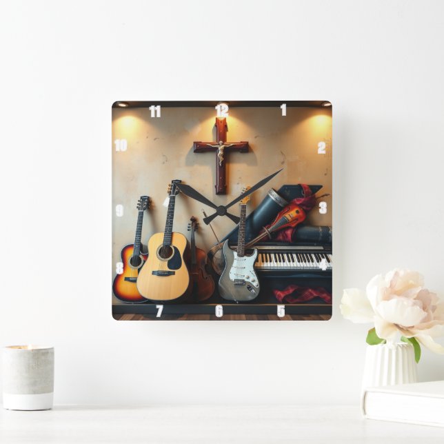 Musikinstrumente Cross Shadow Electric Gitarren Quadratische Wanduhr (Zuhause)