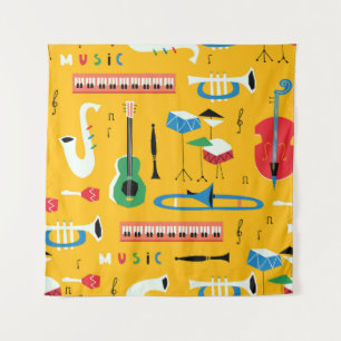 Musikinstrumente: Gelb im Mittelalter Wandteppich