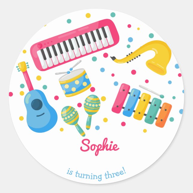 Musikinstrumente Kindergeburtstag Runder Aufkleber (Vorderseite)