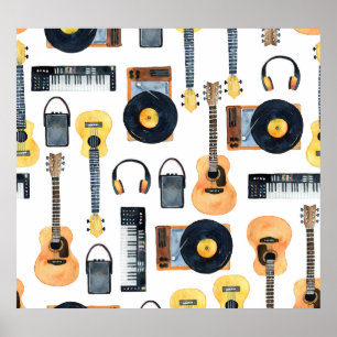 Musikinstrumente: Nahtlose Wasserfarbe Poster