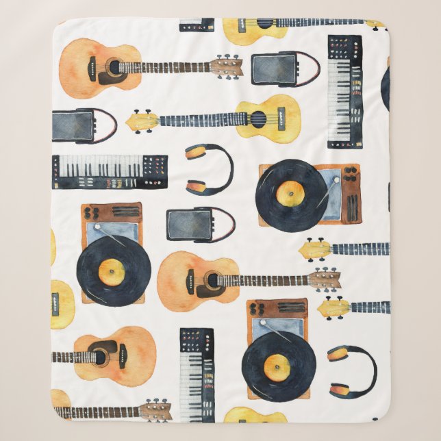 Musikinstrumente: Nahtlose Wasserfarbe Sherpadecke (Vorderseite)