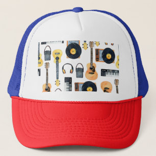 Musikinstrumente: Nahtlose Wasserfarbe Truckerkappe