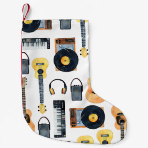 Musikinstrumente: Nahtloses Aquarell Kleiner Weihnachtsstrumpf