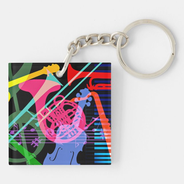 Musikinstrumente Pop Art Design Schlüsselanhänger (Rückseite)