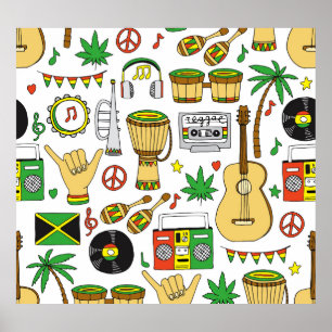 Musikinstrumente: Reggae - nahtloser Hintergrund Poster
