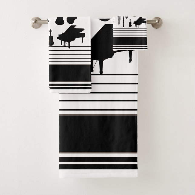 Musikinstrumente schwarz und weiß badhandtuch set (Insitu)