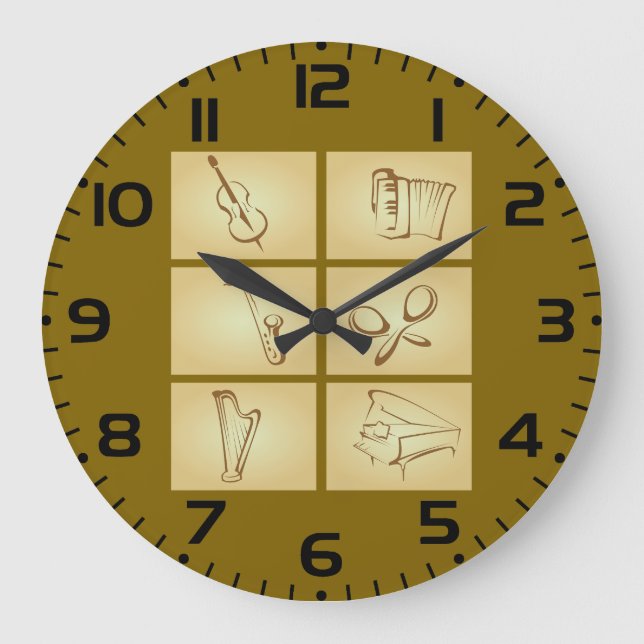 Musikinstrumente Skizze Große Wanduhr (Vorderseite)