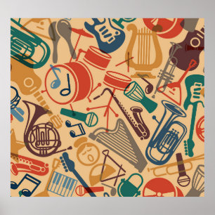 Musikinstrumente Vintag nahtlos Hintergrund Poster