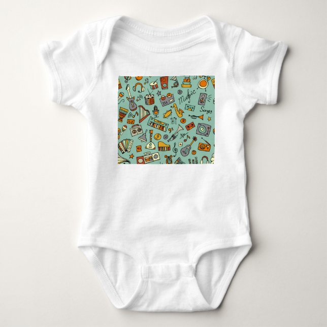 Musikinstrumente, Vintages Skizzenmuster. Baby Strampler (Vorderseite)
