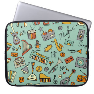 Musikinstrumente, Vintages Skizzenmuster. Laptopschutzhülle