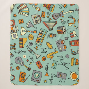 Musikinstrumente, Vintages Skizzenmuster. Sherpadecke