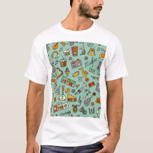 Musikinstrumente, Vintages Skizzenmuster. T-Shirt
