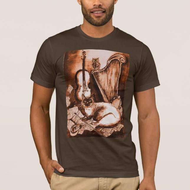 MUSIKKATZE , braun und weiß T-Shirt (Vorderseite)