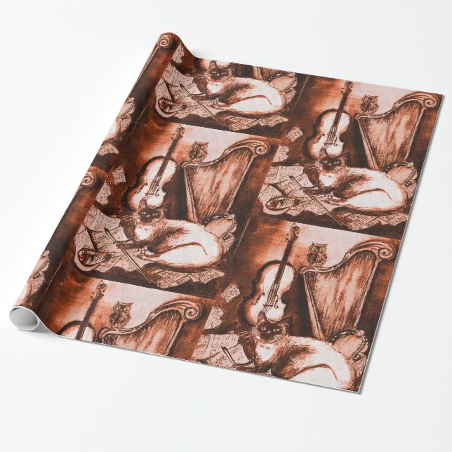 MUSIKKATZE,EIGENSCHAFT,Musikinstrumente braun Geschenkpapier (Ungerollt)