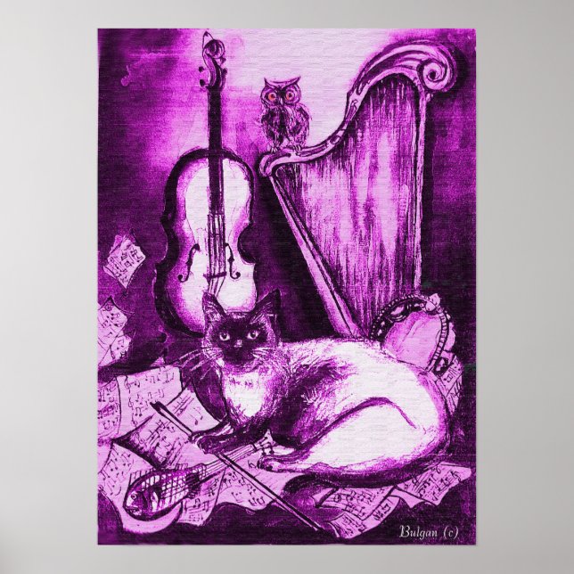 MUSIKKATZE, Lila und weiß Poster (Vorne)