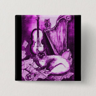 MUSIKKATZE, Lila Violett und Weiß Schwarz Button