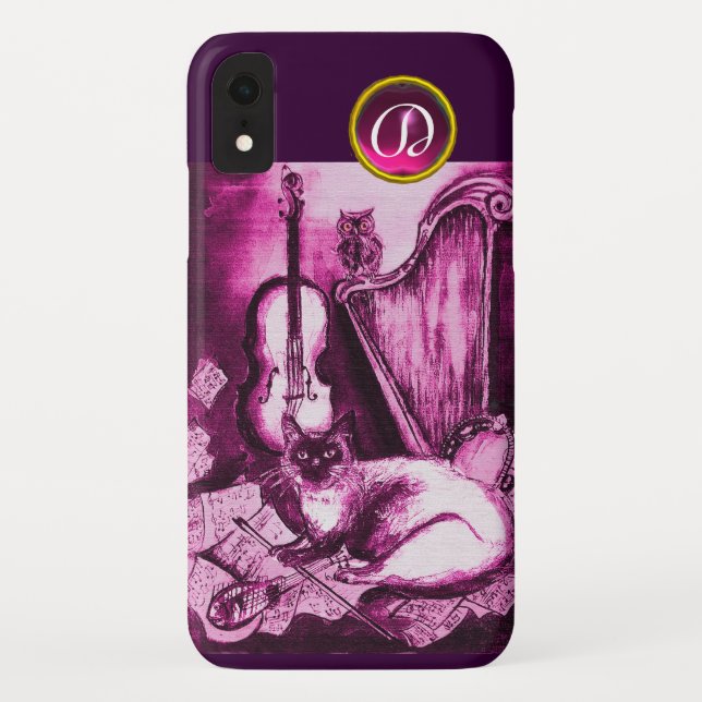 MUSIKKATZE MIT EIGENSCHAFT IN PINK LILA GEM MONOGR Case-Mate iPhone HÜLLE (Rückseite)