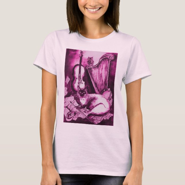MUSIKKATZE, rosa Violett und Weiß T-Shirt (Vorderseite)