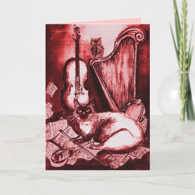 MUSIKKATZE, Rot Rosa und Weiß Feiertagskarte (Vorderseite)