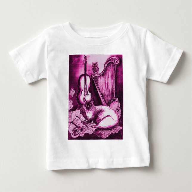 MUSIKKATZE UND OWL Pink Fuchsia Lila Weiß Baby T-shirt (Vorderseite)