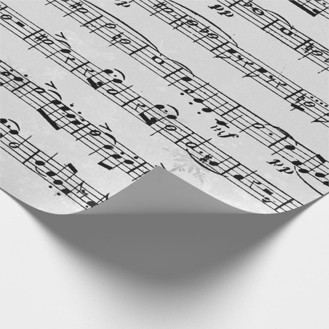 Musikkomposition auf Silberschneeflocken Geschenkpapier (Ecke)