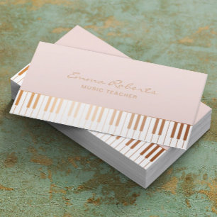 Musiklehrer Blush Pink Gold Piano Schlüssel Musika Visitenkarte