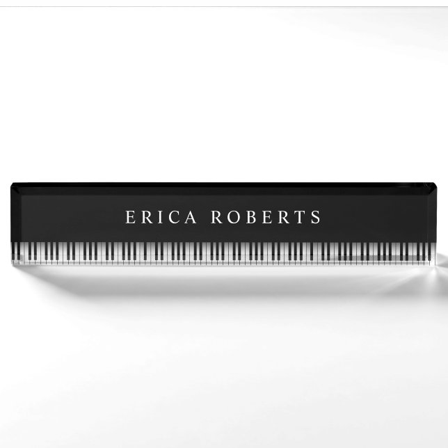 Musiklehrer Elegante Piano Keys Dark Namensplakette (Vorderseite)