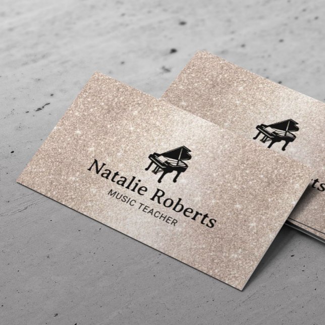 Musiklehrer Eleganter Glitzer Piano Musikalische M Visitenkarte (Von Creator hochgeladen)