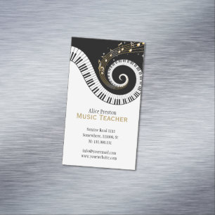 Musiklehrer   Eleganter Spiralklack Weißes Klavie Magnetische Visitenkarte