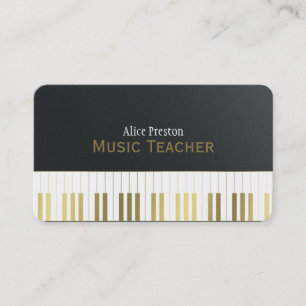 Musiklehrer Elegantes Black Golden Piano Visitenkarte