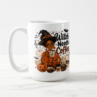 Musiklehrer-Hexe braucht Kaffee Halloween-Tasse Kaffeetasse
