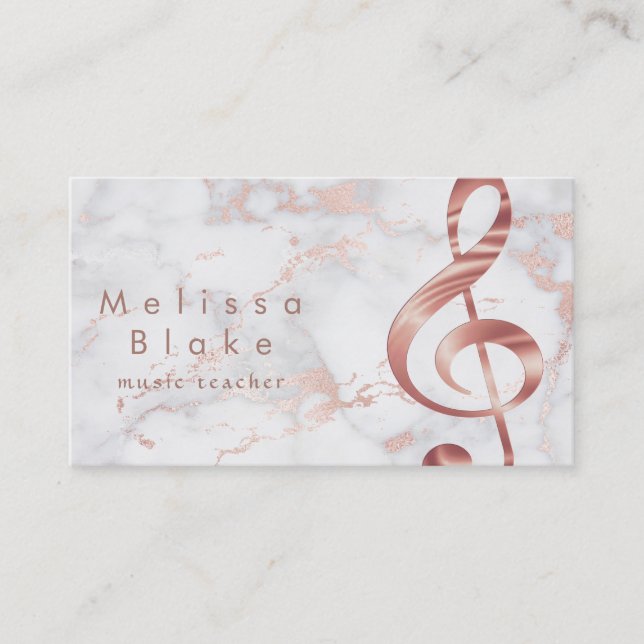 Musiklehrer Imitate Rose Gold-Dehnung auf Marmor Visitenkarte (Vorderseite)