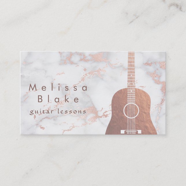 Musiklehrer Imitate Rose goldene Gitarre auf Marmo Visitenkarte (Vorderseite)