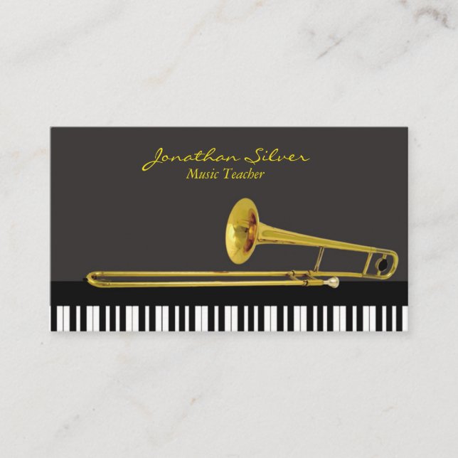 Musiklehrer Klaviertastatur und -trombone Visitenkarte (Vorderseite)