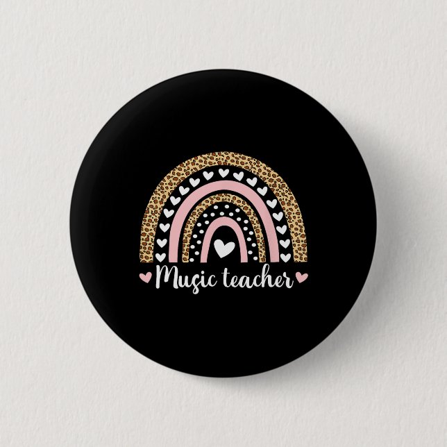Musiklehrer Leopard Boho Rainbow 100 Days of Sch Button (Vorderseite)