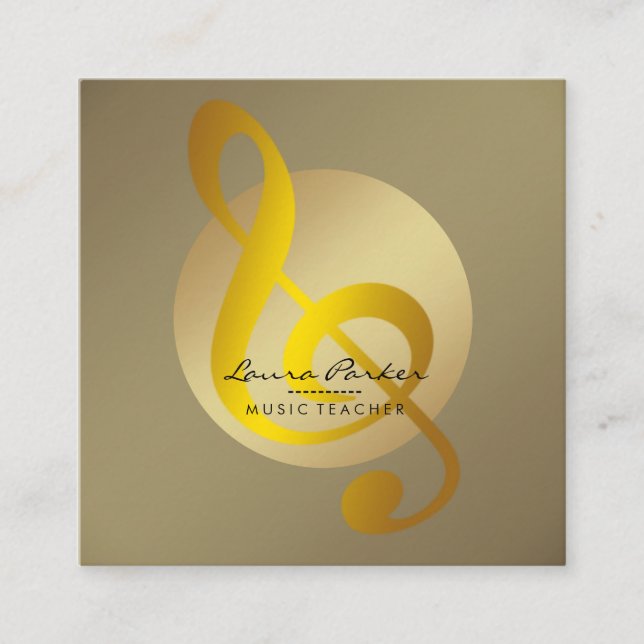 Musiklehrer Musikalisch Note Gold Musiker Quadratische Visitenkarte (Vorderseite)