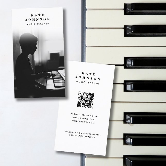 Musiklehrer Musiker Foto Social Media QR Code Visitenkarte (Music Teacher Musician Photo Social Media QR Code Business Card)