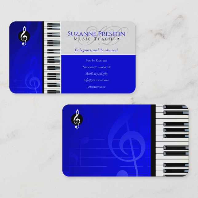 Musiklehrer | Piano Keys Blue Visitenkarte (Vorne/Hinten)