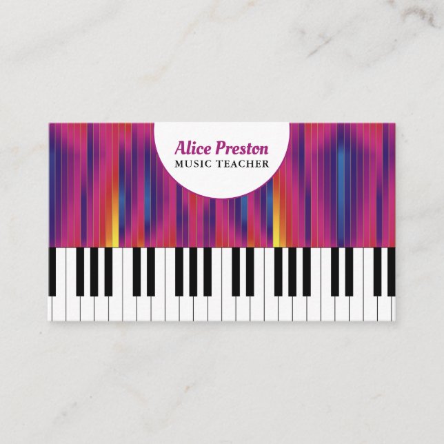 Musiklehrer | Piano Keys farbenfroh Visitenkarte (Vorderseite)